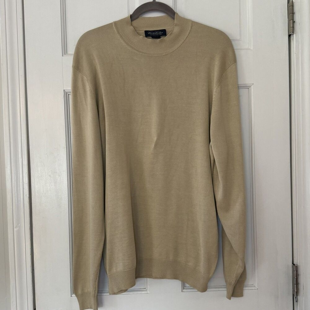 Brooks Brothers Men’s L Silk Cotton Sweater Beige Tan Crewneck 70% Silk